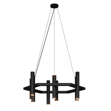 1304 - Stelvio Pendant lamp 6 angled - 9 tubes - 12 lights 